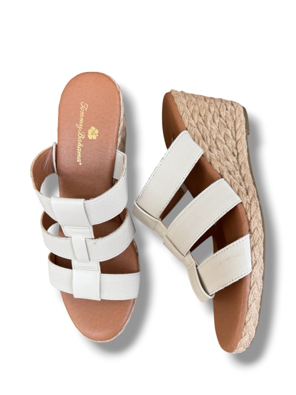Tommy Bahama White/Beige Espadrille Wedge Slide Sandals with Triple Straps
